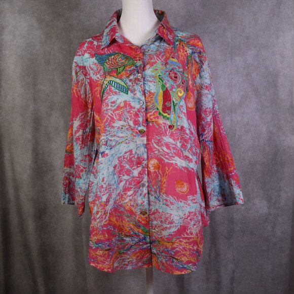 Amtica Santoria Tops - Amtica Santoria Top Womens S Pink Colorful Embroidery Boho by Giacomo Cinque